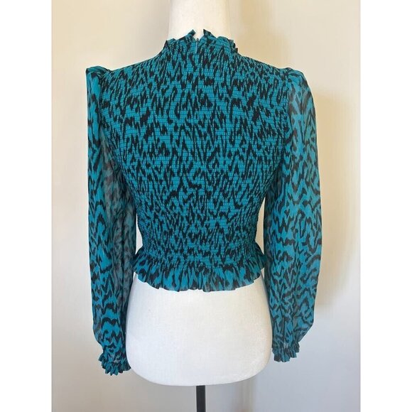 ARITZIA WILFRED Lilith Cropped Smocked  Top Blouse Size Small Meridian Teal - Picture 7 of 9
